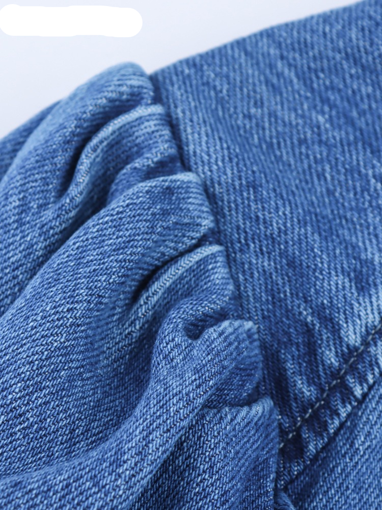 Denim Shirt with 3/4 Length Puff Sleeves