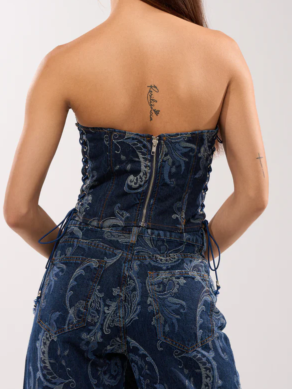 Denim Corset With Rhinestones