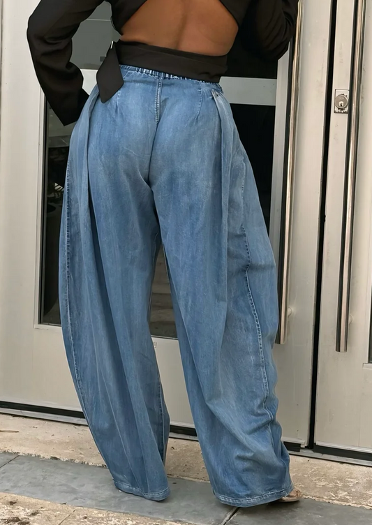 Drama Pleat Denim Pants