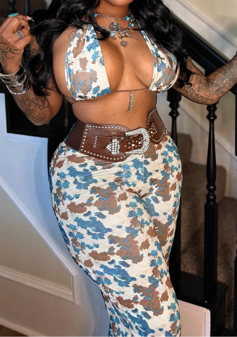 Cowprint 2 pcs Set belt attached to bottoms