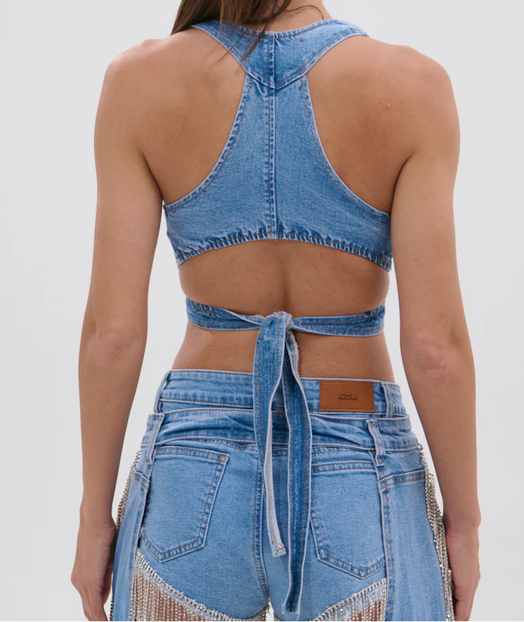 Denim Bra Top & Short Pants Set