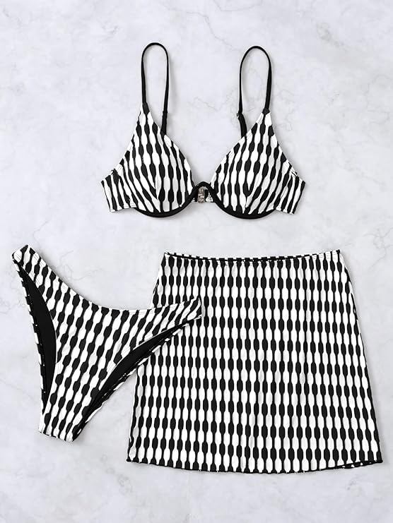 Women's 3 Piece Bathing Suit Allover Print Swimwear