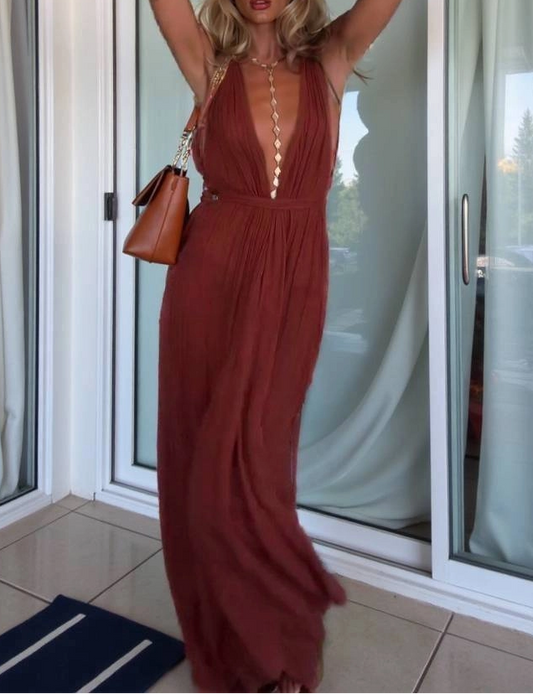 Vacation Style V-neck Lace-up Jumpsuit