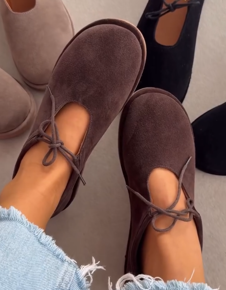 Full-Coverage Solid Color Leather Soft Sole Lace-Up Boken