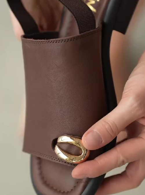 Square-Toe Flat Decorative Sandals With Elastic Band