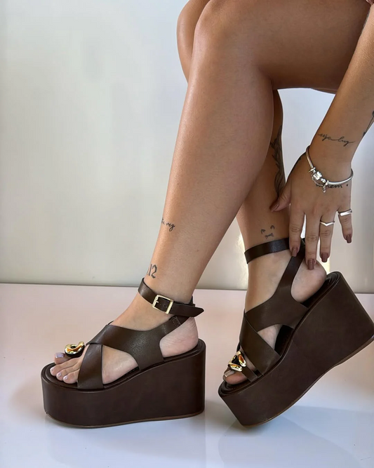 Chocolate Wedge Sandals For Wearing As Outerwear