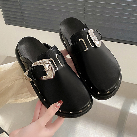 Platform Closed-Toe Studded Mules