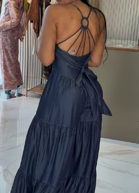V-Neck Denim Overalls Jumpsuit