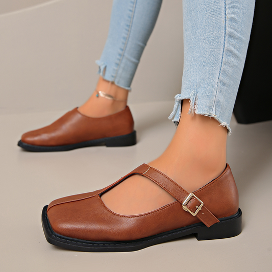 French-Style Square-Toe Patchwork Loafers