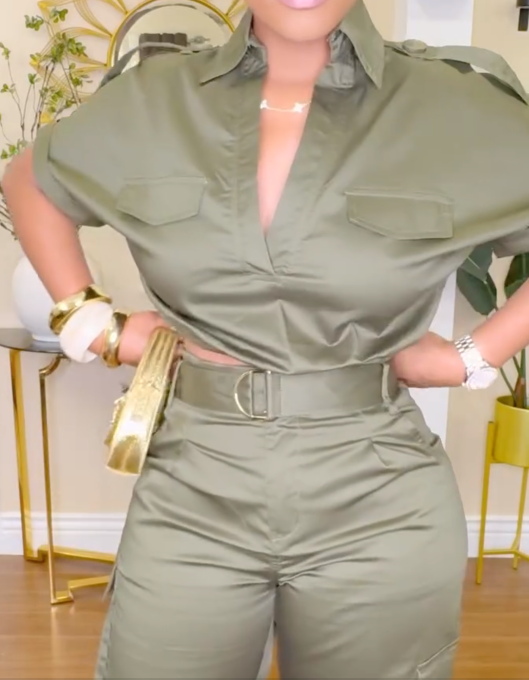 Workwear Collared Top & Harem Pants Set