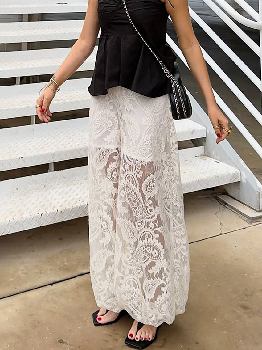 Lace Loose-Fitting Lantern Pants With Lining