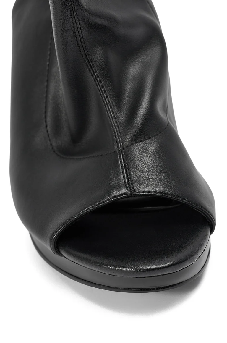 Black Novelty Wedge Knee High Bootie