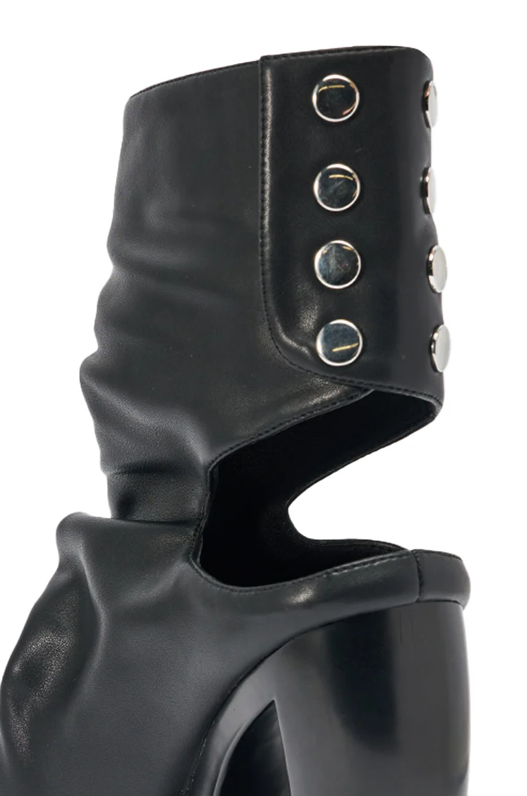 Black Wedge Heel Slip-On Ankle Boots