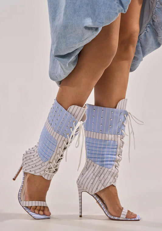 Blue Stripe Pattern Gladiator Stiletto