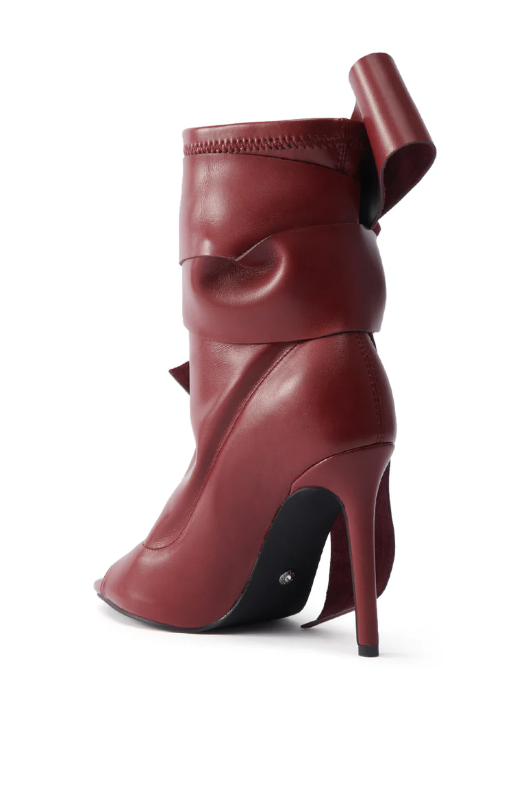 Burgundy Side Bow Stiletto Ankle Boots