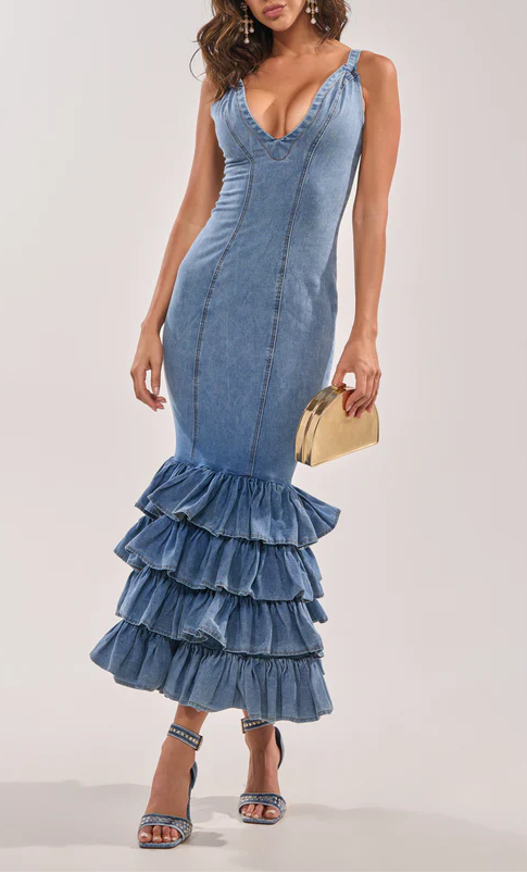 Main One Denim Ruffle Maxi Dress