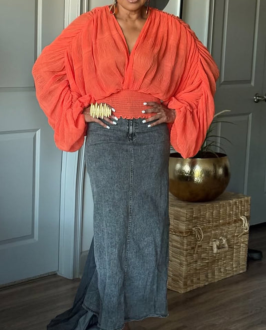 Off White Ruffle Sleeve Top