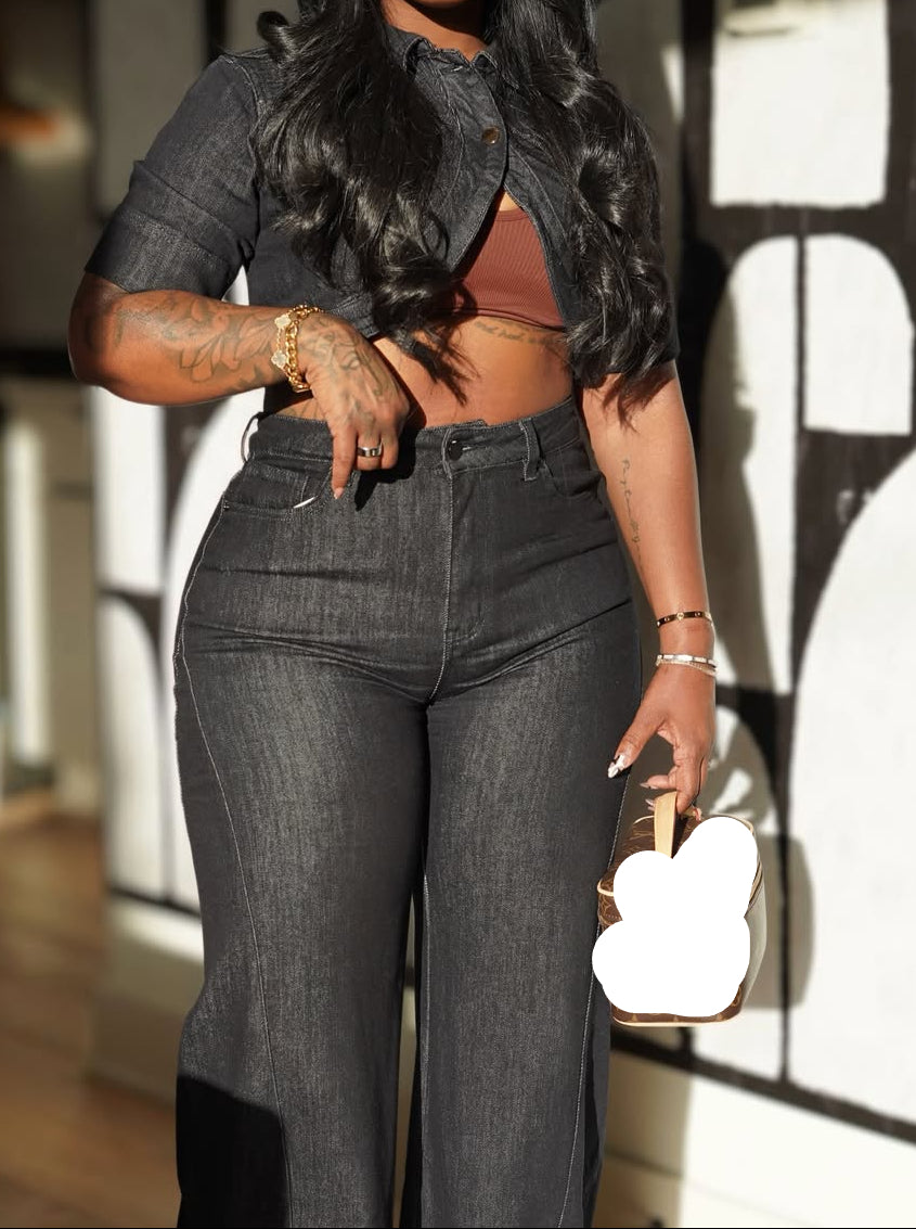 Single-Button Top & Straight-Leg Super Stretch Trousers Set