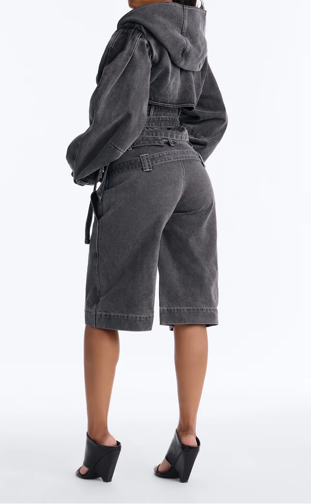 Loving London Hooded Denim Crop Trench & Belted Denim Jorts Set