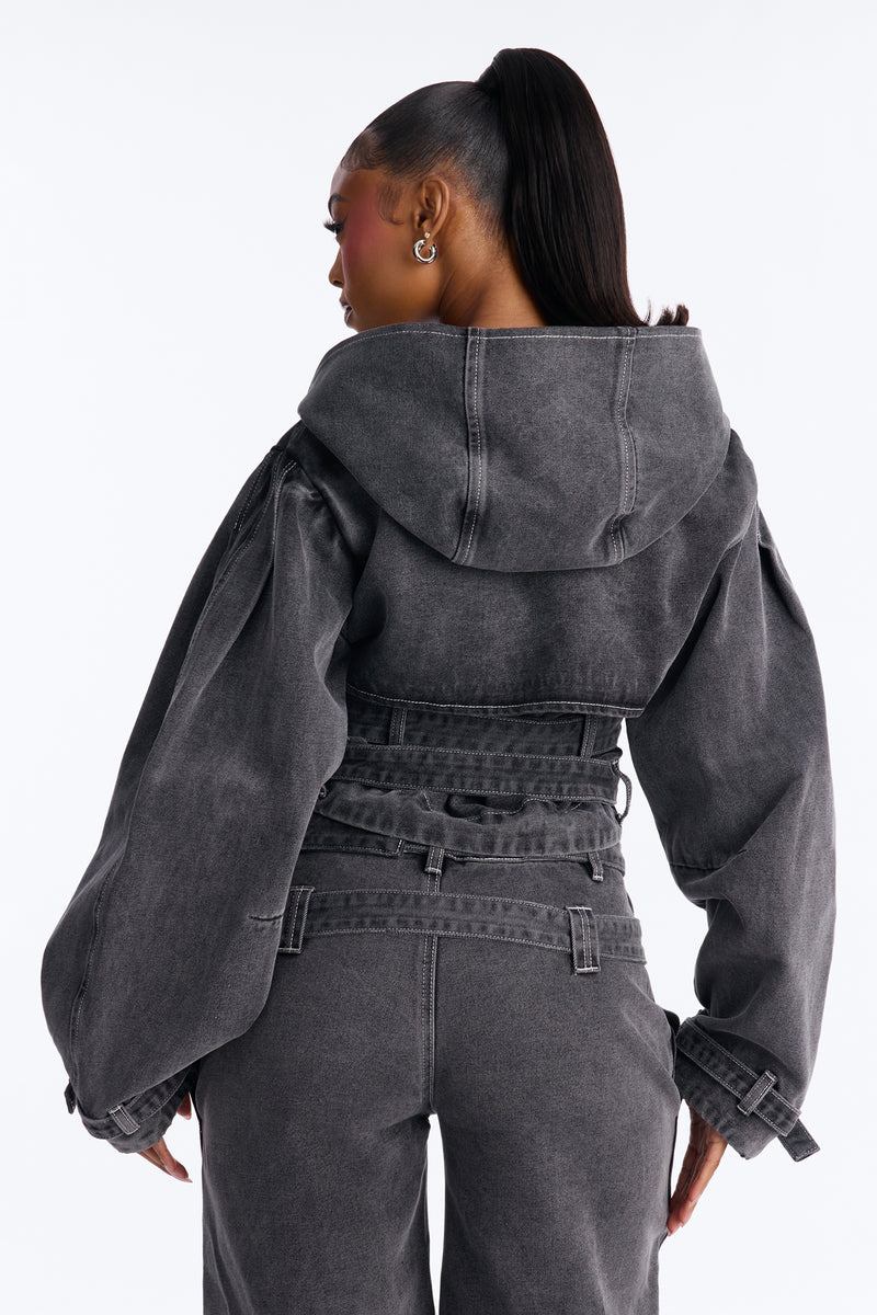 Loving London Hooded Denim Crop Trench & Belted Denim Jorts Set