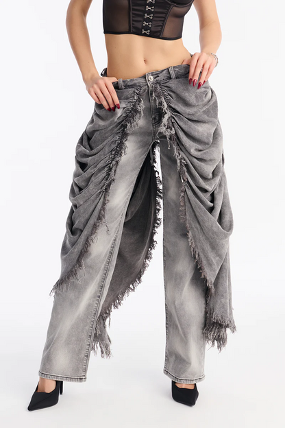 Skirt Overlay Straight Leg Jeans