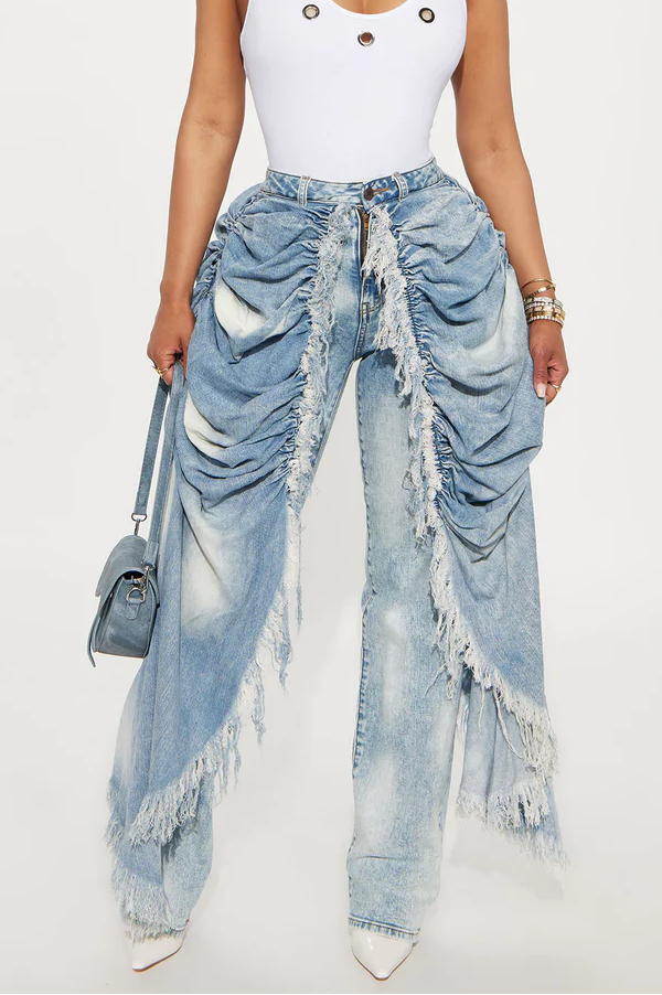 Skirt Overlay Straight Leg Jeans