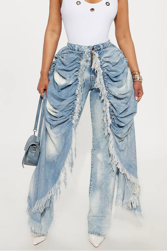 Skirt Overlay Straight Leg Jeans