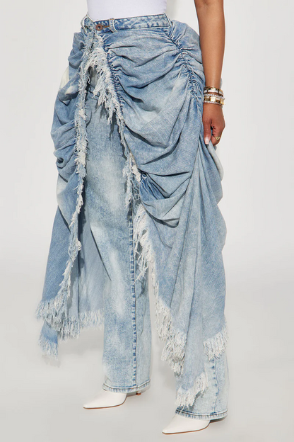 Skirt Overlay Straight Leg Jeans
