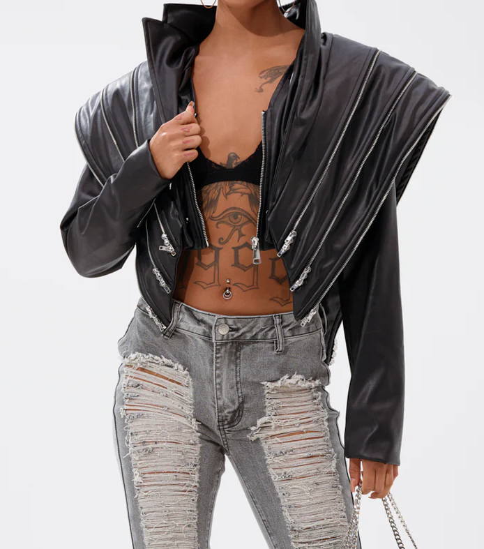 Multi-Zip Motorcycle Short Leather Jacket