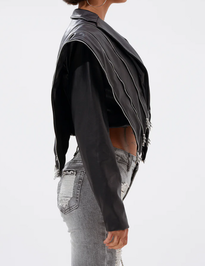Multi-Zip Motorcycle Short Leather Jacket