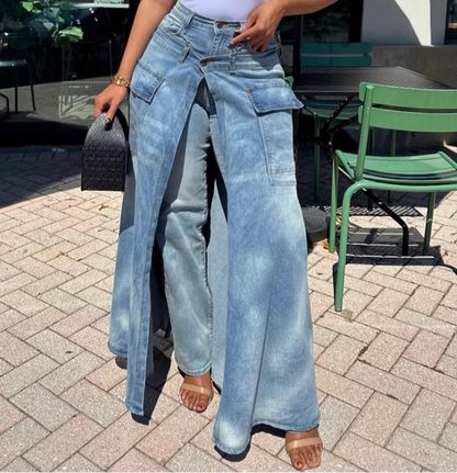 Symmetrical Slit Denim Skirt