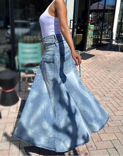 Symmetrical Slit Denim Skirt