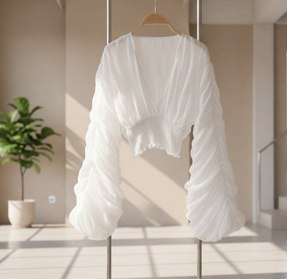 Off White Ruffle Sleeve Top