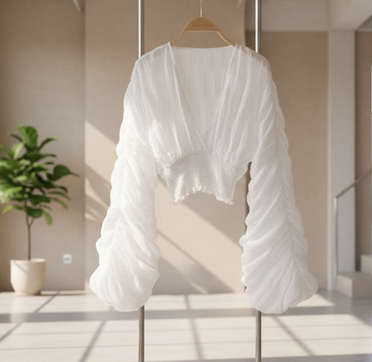 Off White Ruffle Sleeve Top