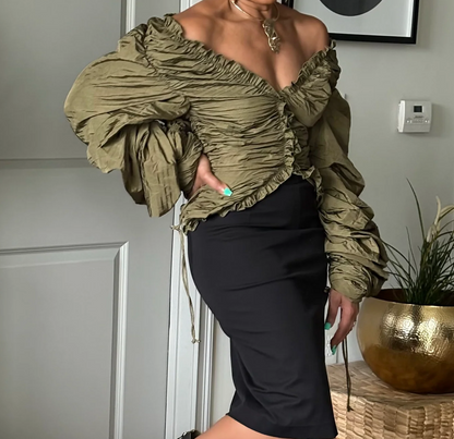 The Olive Allure Statement Blouse