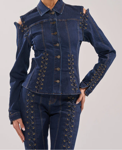 That's On Me Button Down Top & Denim Pant Set