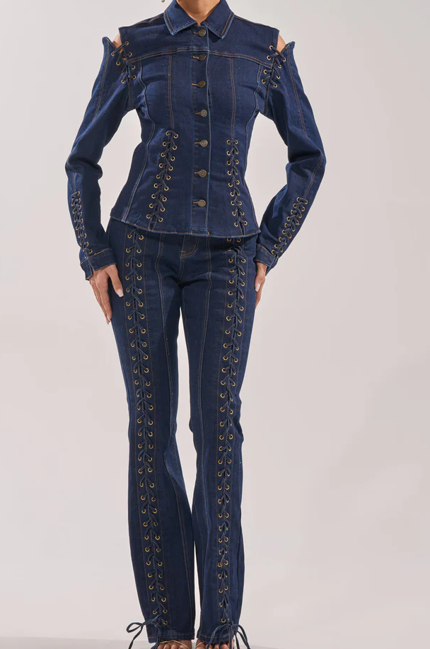 That's On Me Button Down Top & Denim Pant Set
