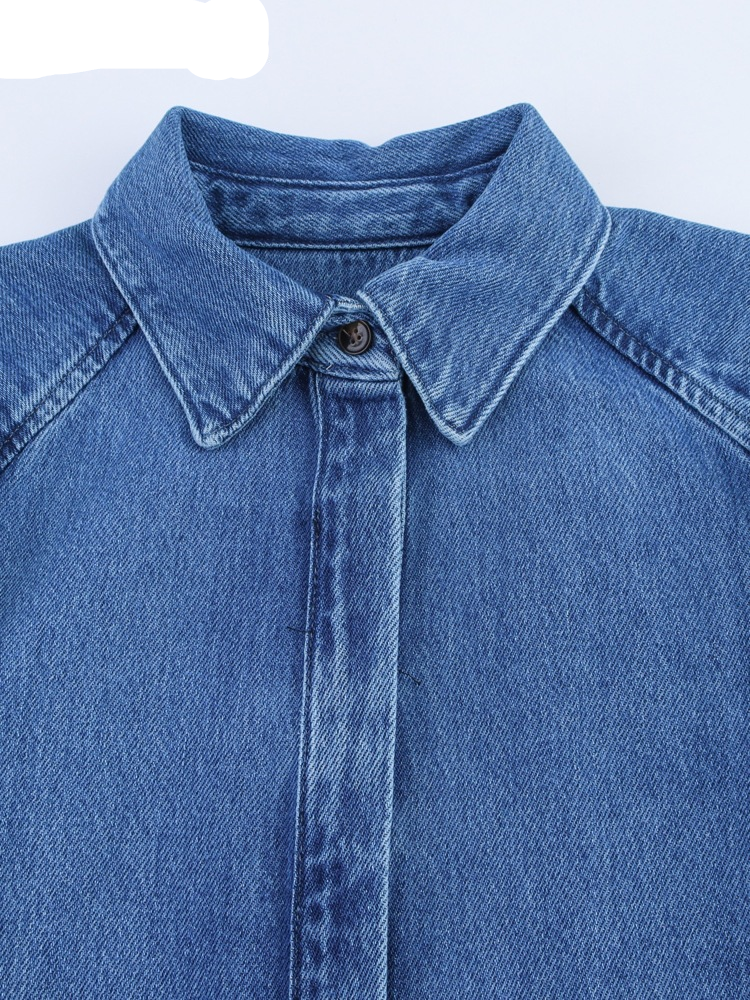 Denim Shirt with 3/4 Length Puff Sleeves