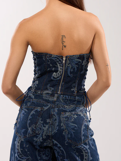 Denim Corset With Rhinestones