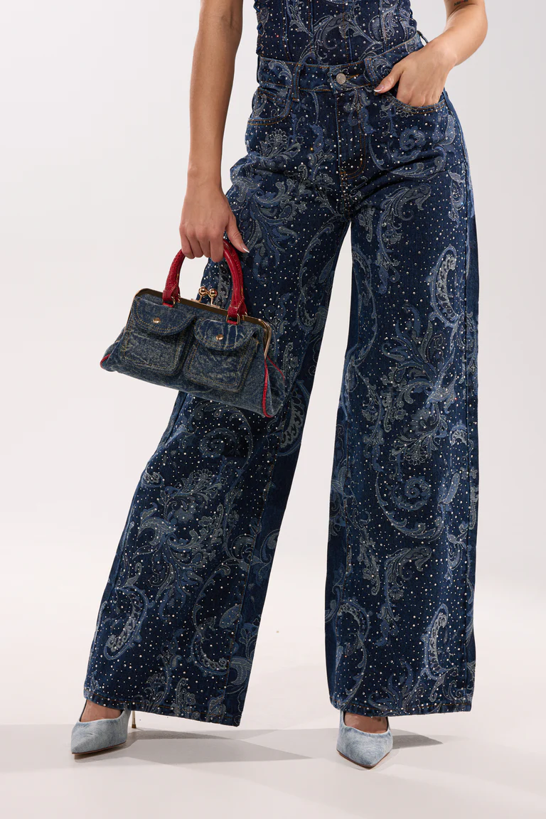 Wide Leg Denim With Rhinestones