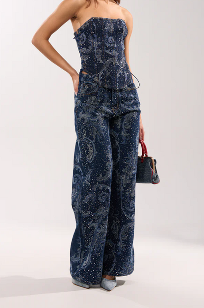 Wide Leg Denim With Rhinestones