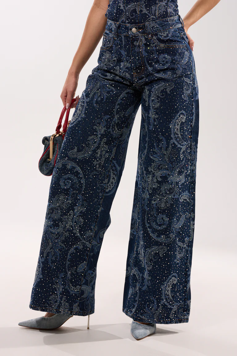 Wide Leg Denim With Rhinestones