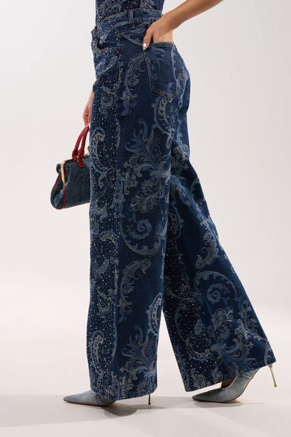 Wide Leg Denim With Rhinestones