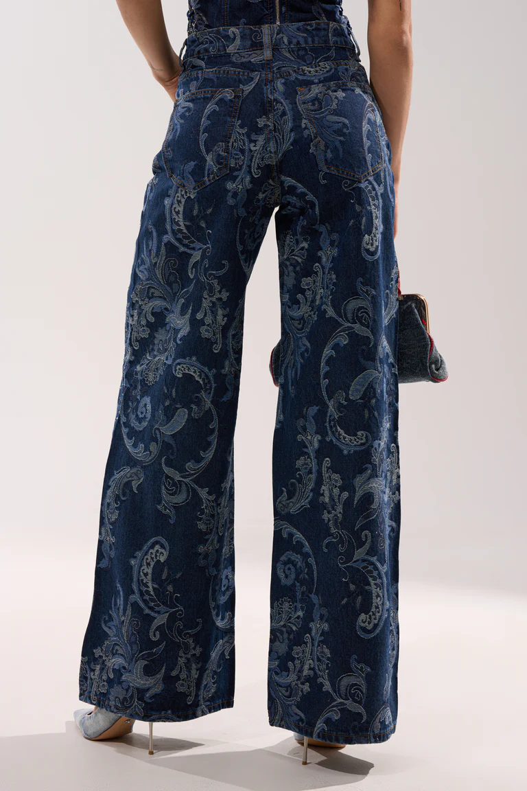 Wide Leg Denim With Rhinestones