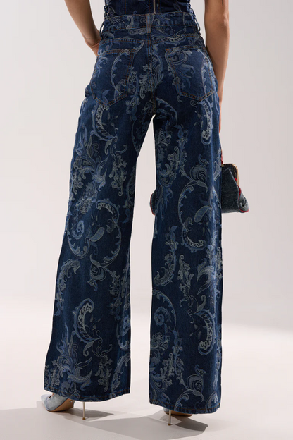 Wide Leg Denim With Rhinestones