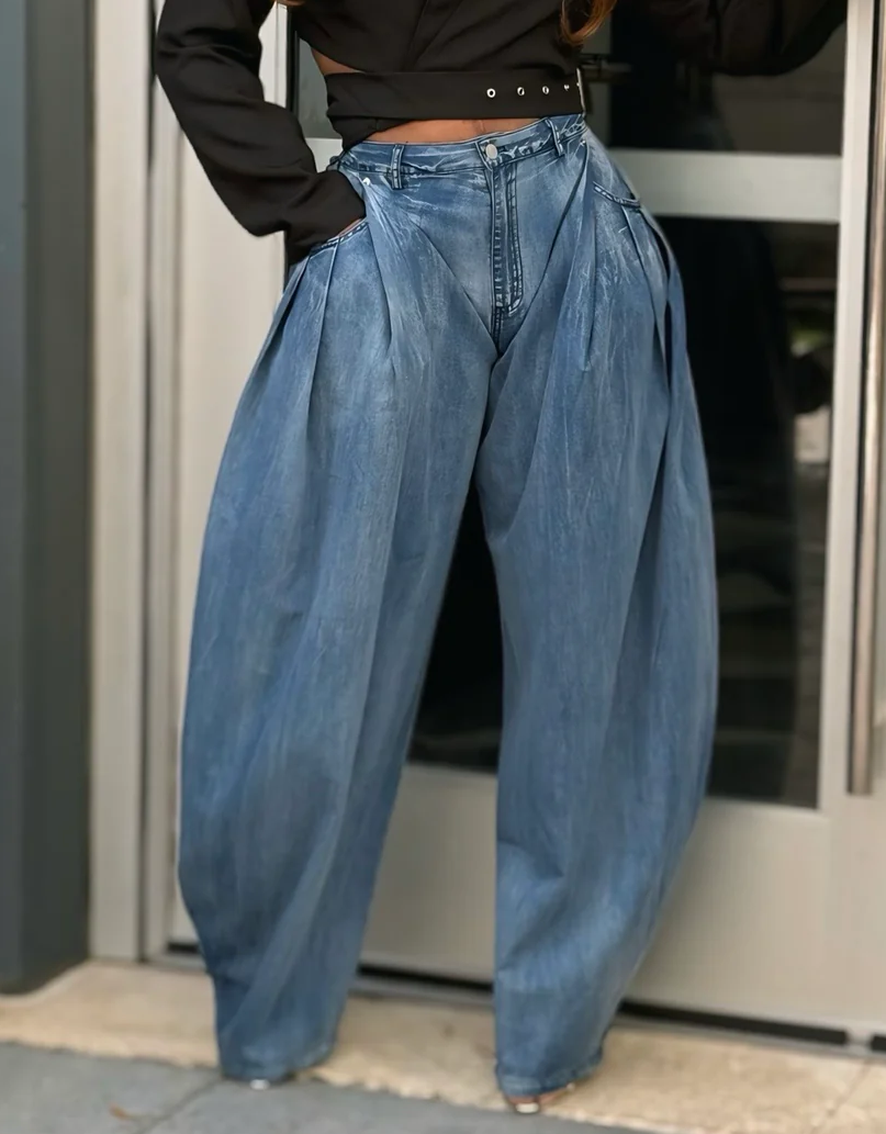 Drama Pleat Denim Pants