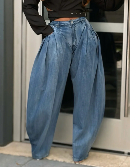 Drama Pleat Denim Pants