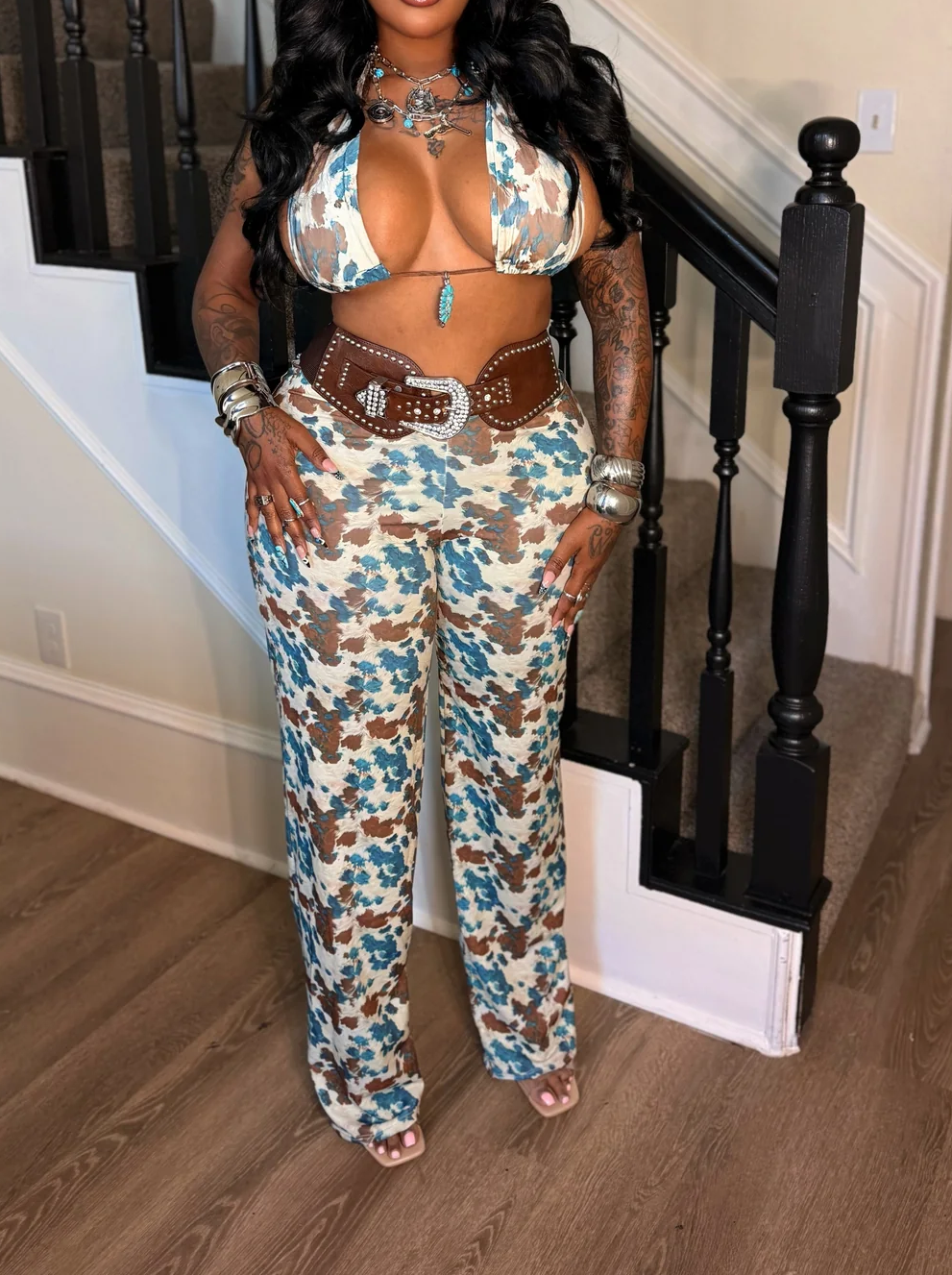 Cowprint 2 pcs Set belt attached to bottoms