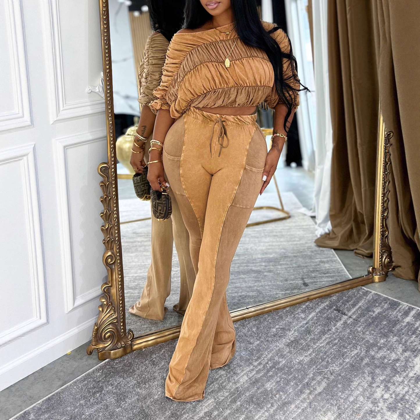 Two-Piece Stretch Casual Set In Contrasting Colors