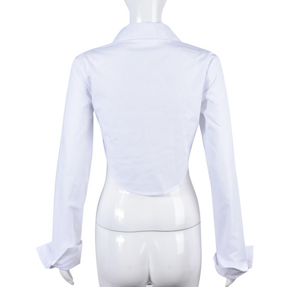 Hollow-Out Long-Sleeved Brooch-Style Shirt